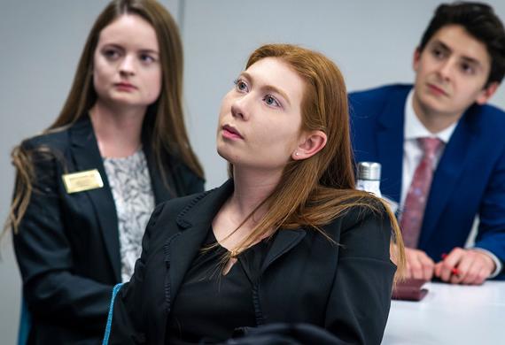 Image of students observing a presentation on annual Career Trek trip to New York City.