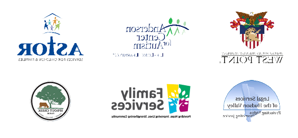 Logos of Psychology internship locations: West Point, Anderson Center for Autism, Astor House, Family Services, Legal Services of the Hudson Valley, and Sprout Creek Farm