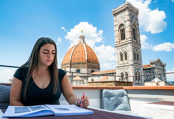 An image of student completing independent work in Florence, Italy.