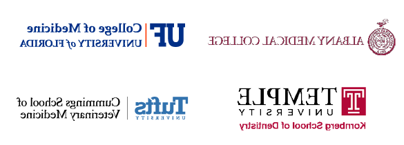 Logos of graduate school locations: Albany Medical College Graduate Program in Immunology, University of Florida College of Medicine, Temple University Dental School, Tufts University School of Veterinary Medicine