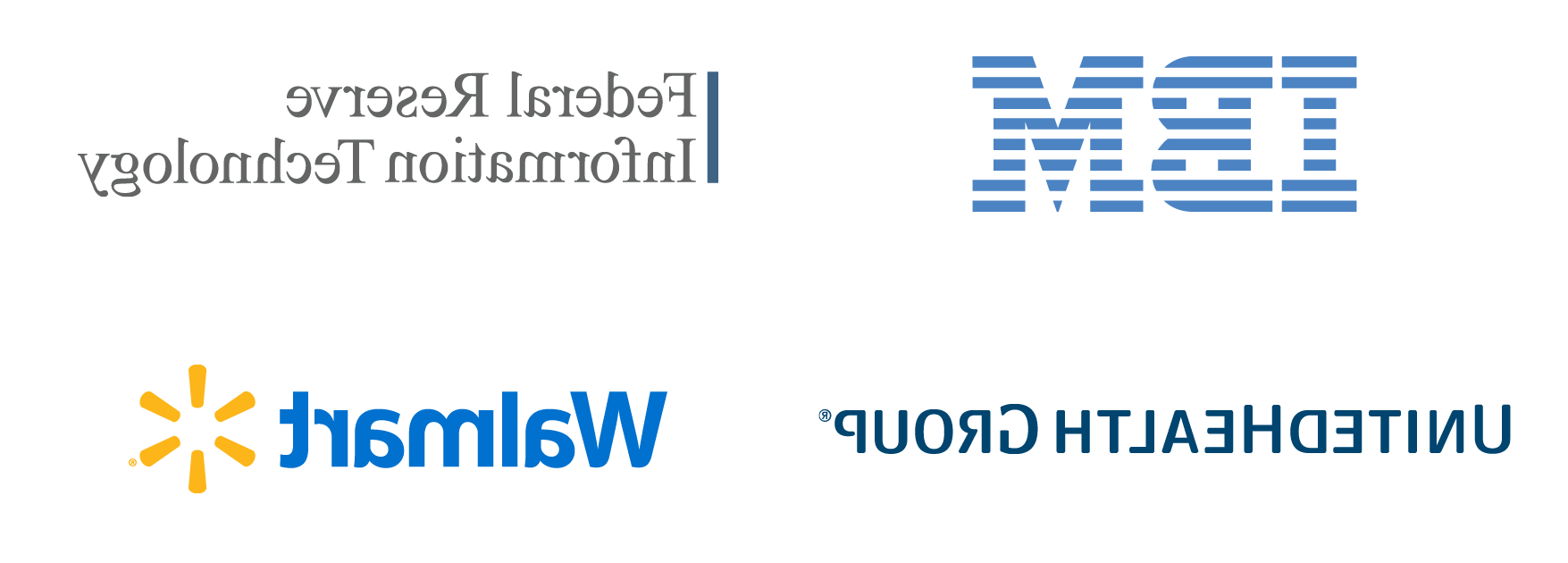 Logos of Information Systems career destinations: IBM, Federal Reserve Information Technology, United Health Group, and Walmart