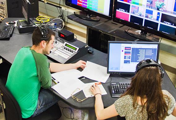 Media studies students working in the TV studios