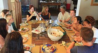 Italy students eating dinner together