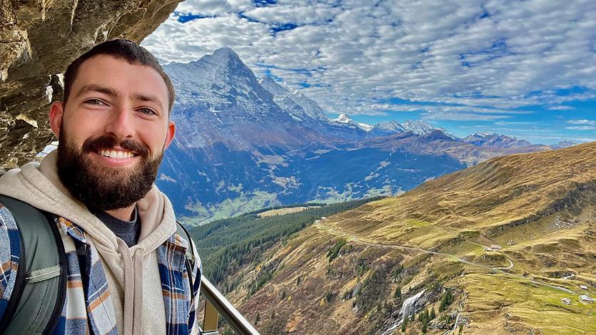 Image if Drew Coisson exploring the mountains in Grindelwald during his free time in Switzerland.